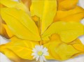 Hojas de nogal amarillo con decoración floral Daisy Georgia Okeeffe